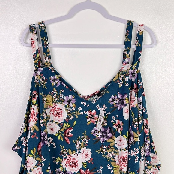 Torrid New Women’s 6X Blue Floral Print Strap Long Balloon Sleeve V-Neck Blouse - Picture 4 of 9